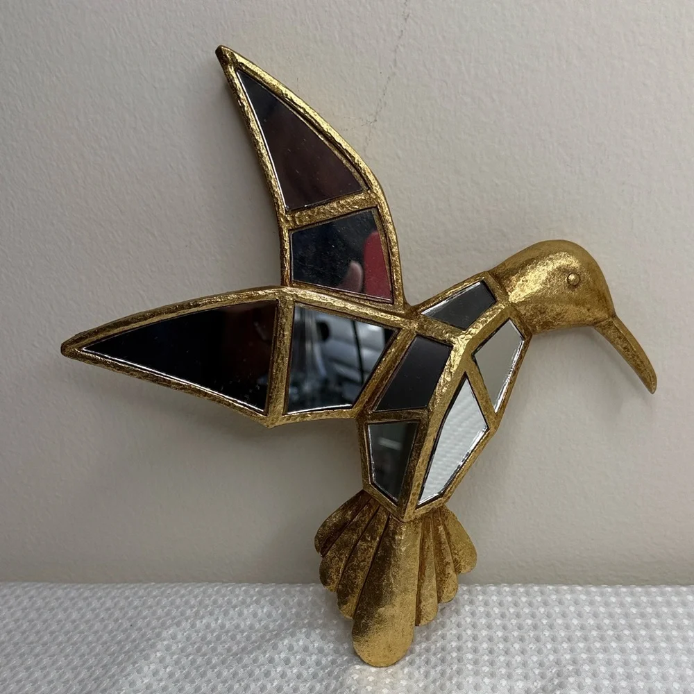 Gold Hummingbird Wall Decor with Mirrored Inlays